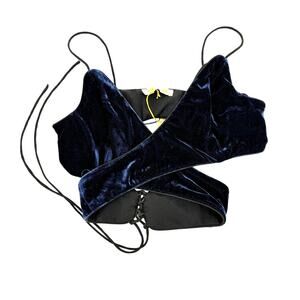 Navy Blue Velvet the Indigo Child Crop Wrap Top Festival Wear Size Medium NWT